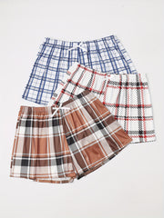  Plaid Print Bow Front Lounge Shorts 3pcs Set
