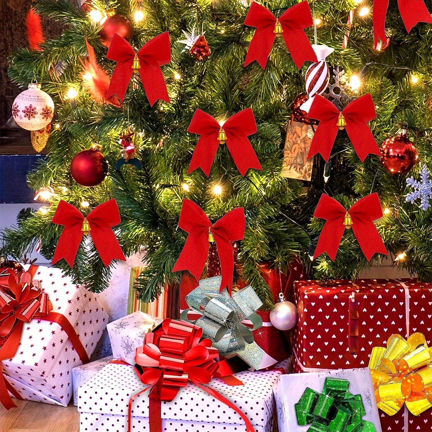 24pcs Small Bow Knot Christmas Tree Hanging Decor