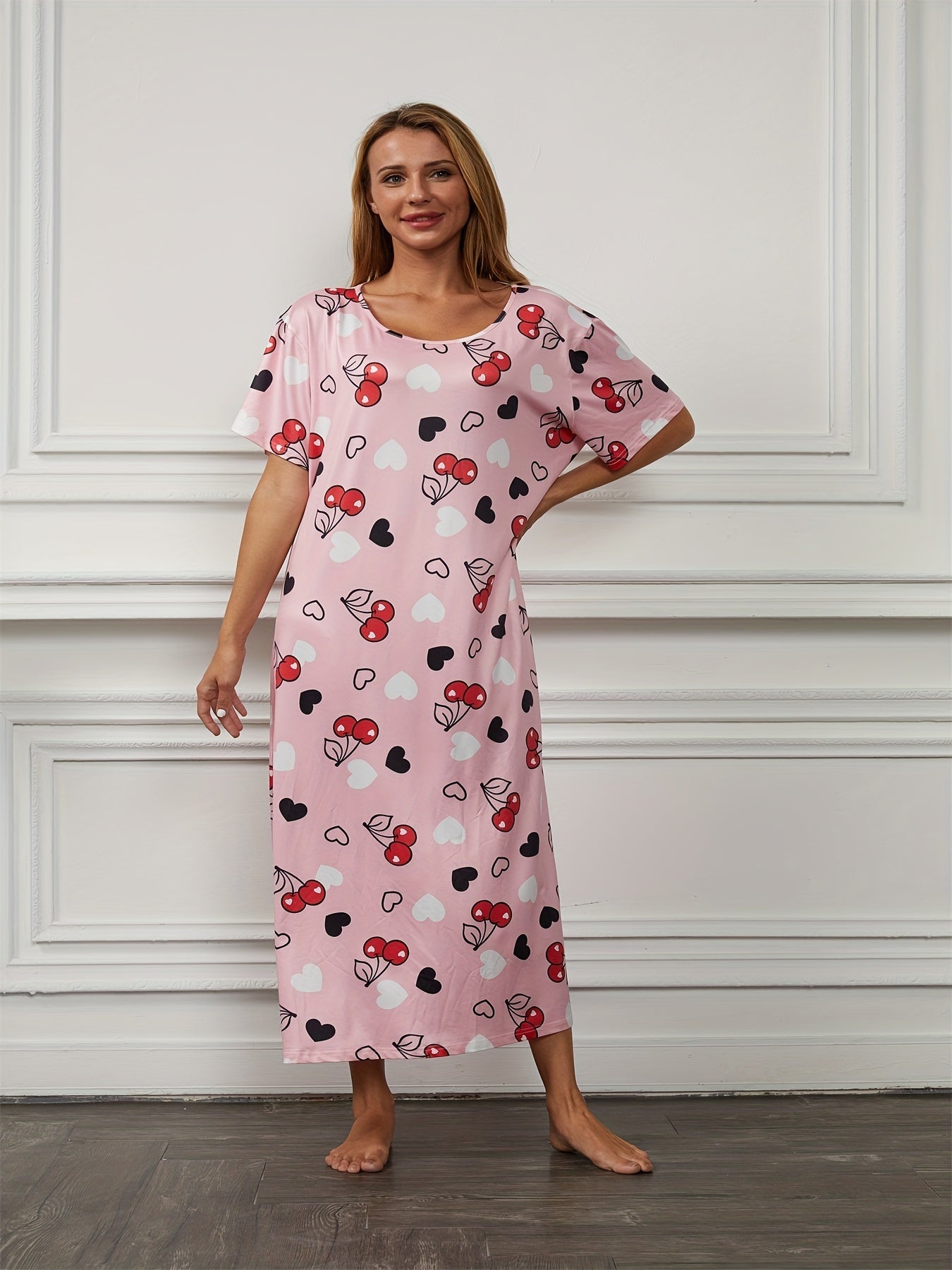 Cherry & Heart Print Sleep Dress