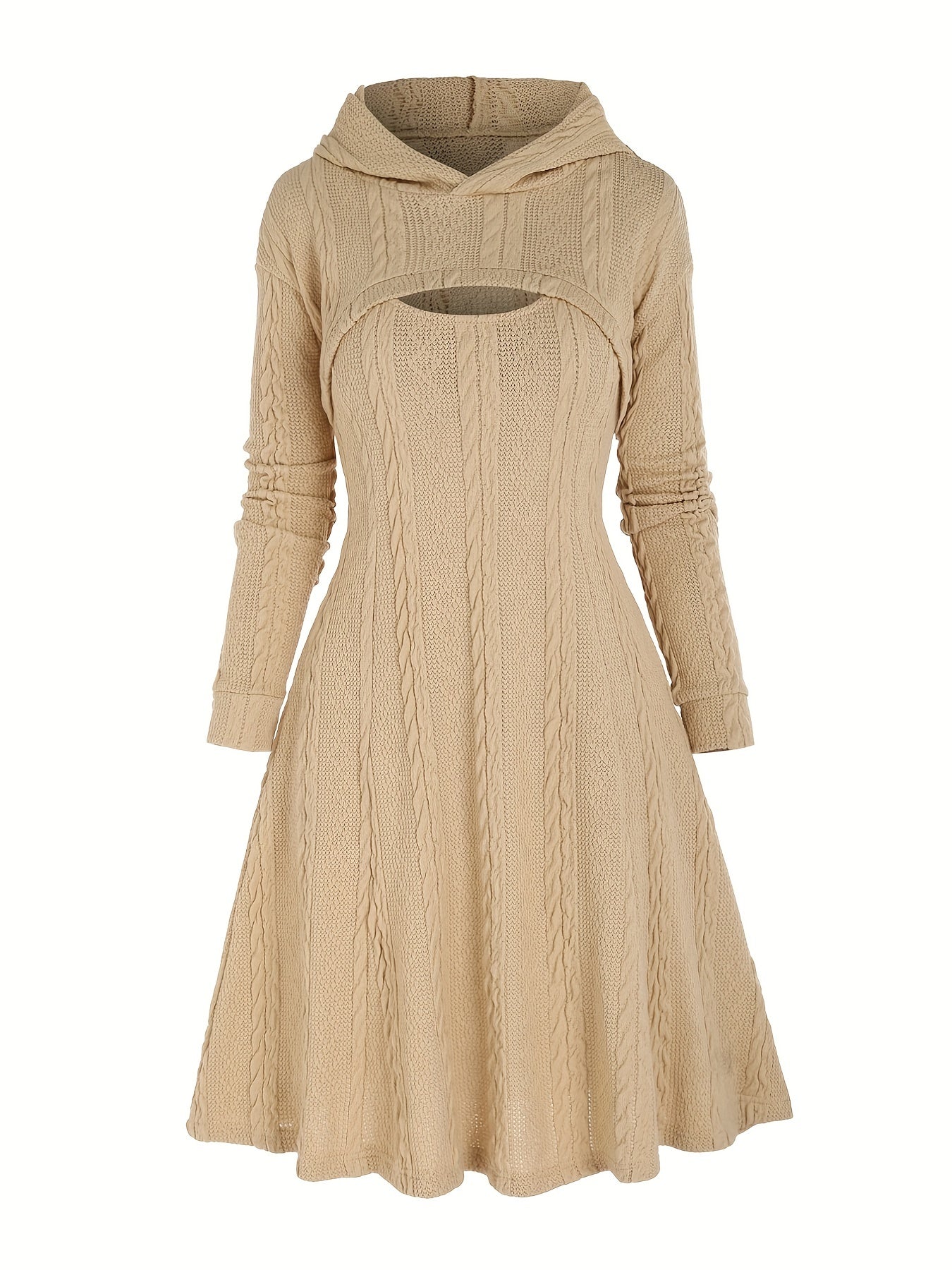 Women's Plus Solid Jacquard Hoodie & Tank Dress Outfits Set