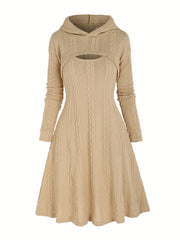 Women's Plus Solid Jacquard Hoodie & Tank Dress Outfits Set