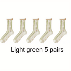 5 Pairs Bunny Print Socks Breathable Mesh Women's Stockings