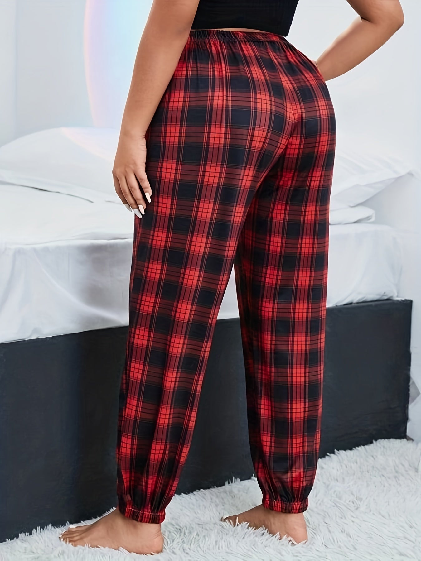 Women's Plus Plaid Print High Stretch Pajama Pants