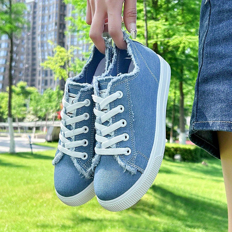 Women's Canvas Lace Up Low Top Sneakers - Casual Round Toe Flat Shoes