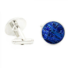Circuit Board Photos Cufflinks Glass Gem Rhodium Plated Base Jewelry