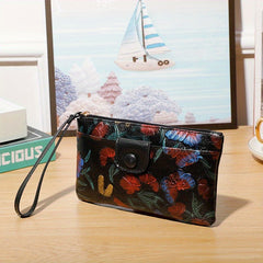 Floral Print Coin Purse Credit Card Organizer & ID Holder Clutch Bag