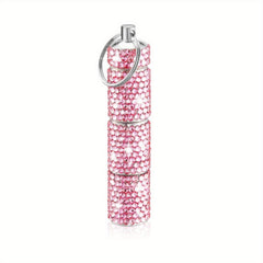 Rhinestone Pill Case Container Keychain for Travel