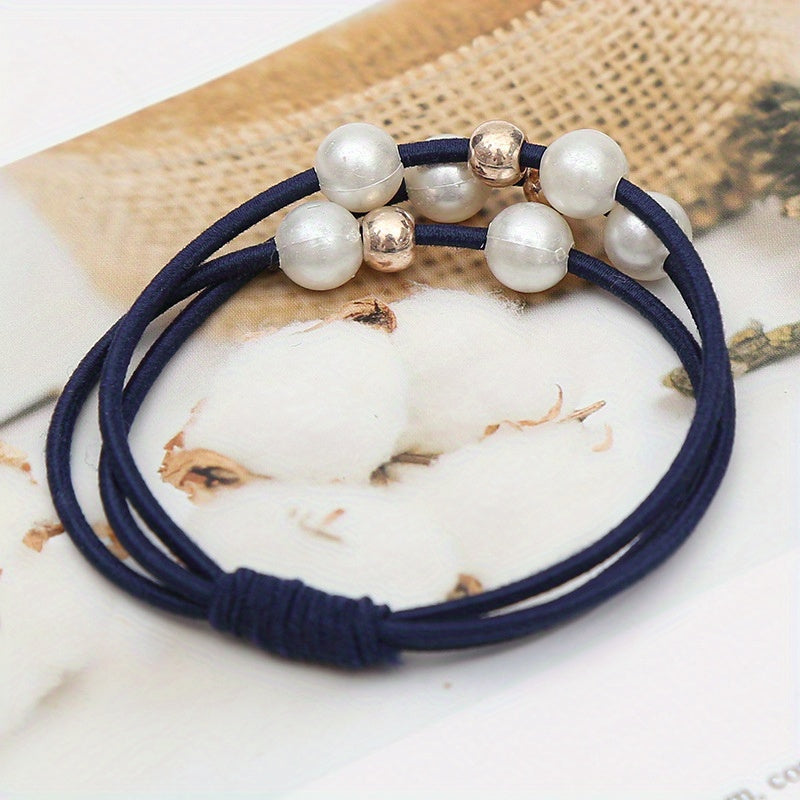 Faux Pearl Beaded Hair Tie Elastic Hair Rope Multilayer Hair Ring Sweet Ponytail