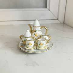 Floral Tea Set for Dolls - Teapot, Cups, Saucers, Tray - Flower Patterns