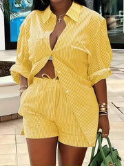  Stripe Long Sleeve Shirt & Shorts Set