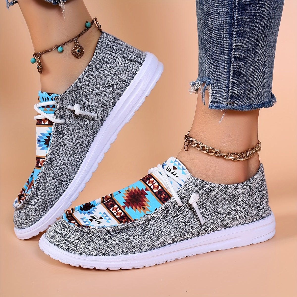Retro Blocking Print Low Top Sneakers Lightweight Non slip Leisure Walking Shoes