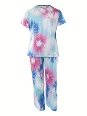  Tie Dye Tee & Wide Leg Pants Loungewear Set