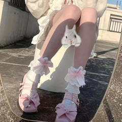 Lace Stitching Bow Socks Bunny Ear Decor Women's Stockings