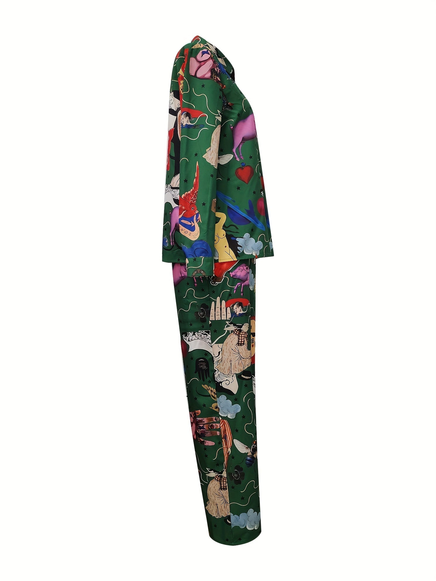 Women's Animal & Figure Print Shirt & Pants Set