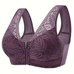 Contrast Lace Wireless Bra Zipper Straps Lingerie