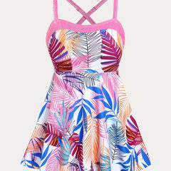  Boho Swimsuit Set Women's Plus Cut Out Top & Panty Swimsuit 2pcs Set