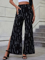  Striped Wide Leg Elastic Waist Trousers