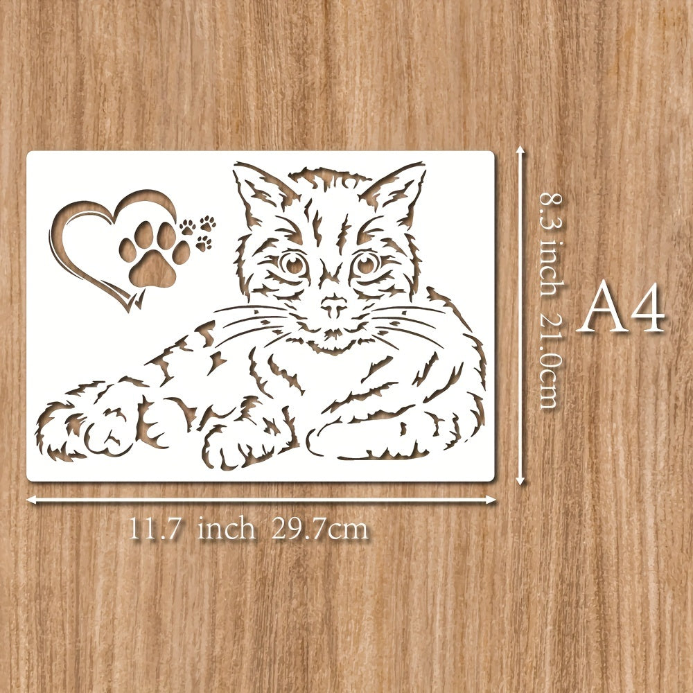 4pcs Cat Painting Stencils A4 Size Reusable Template
