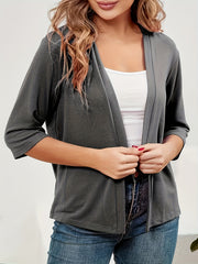  Solid Half Sleeve Open Front Cardigan