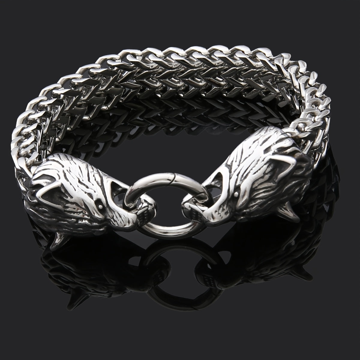 Men's Stainless Steel Wolf Head Bracelet Vintage Personality Viking
