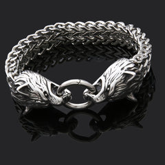 Men's Stainless Steel Wolf Head Bracelet Vintage Personality Viking
