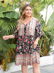  Ethnic Style Dress Women's Plus Colorblock Floral Print Tassel Trim