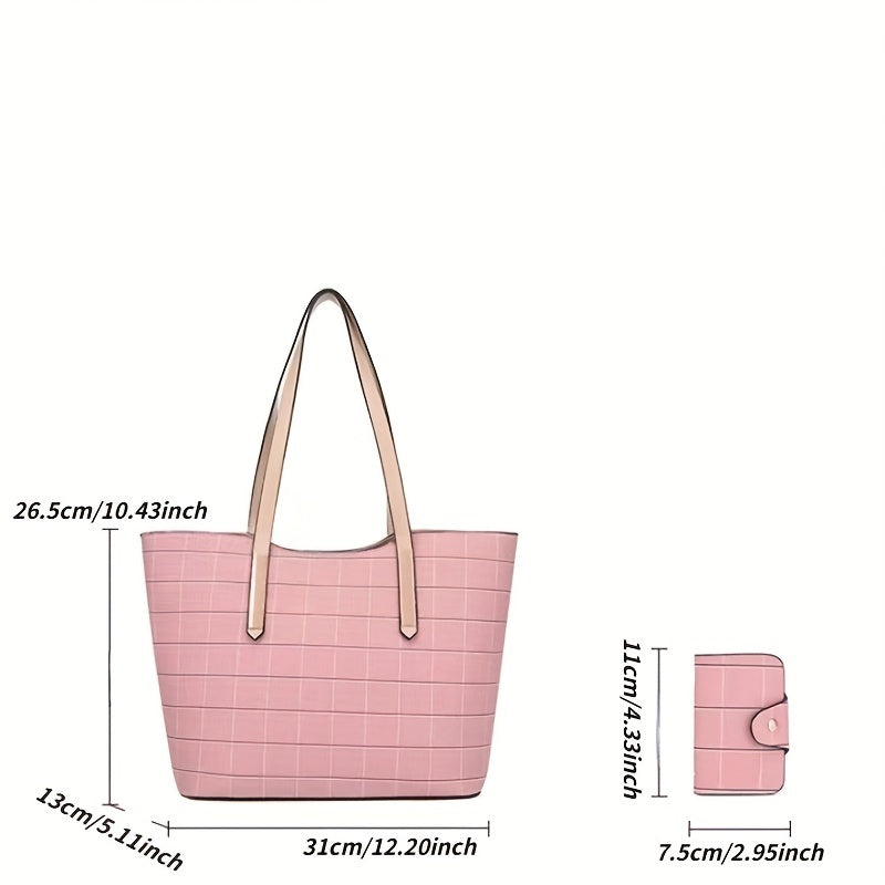 4Pcs Grid Pattern Tote Bag Set with Tassel Crossbody Bag