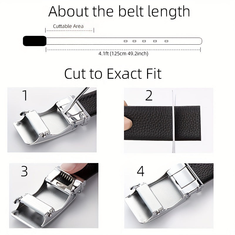 Men's PU Leather Business Belt with Golden Automatic Buckle