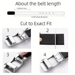 Men's Leather Ratchet Belt for Casual Jeans, Micro Adjustable Fit