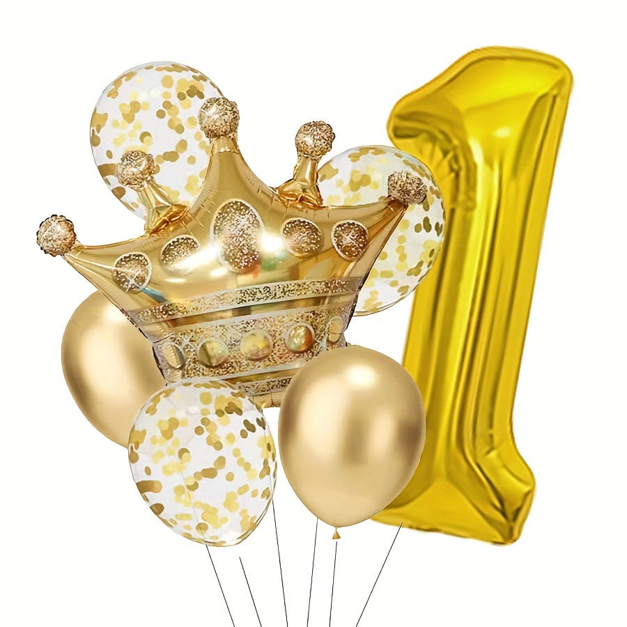 7pcs Metallic Birthday Number Balloon Set Gold Number 0-9 Sequin Balloons