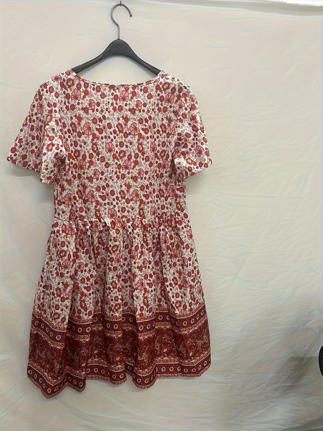 Women's Plus Floral Print Short Sleeve V Neck Summer Dress