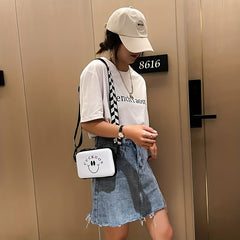 Smile Face Mini Shoulder Bag Zipper PVC Crossbody Bag Geometric Pattern Strap