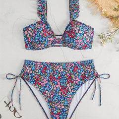  Ditsy Floral Ruffle Trim Bikini Set
