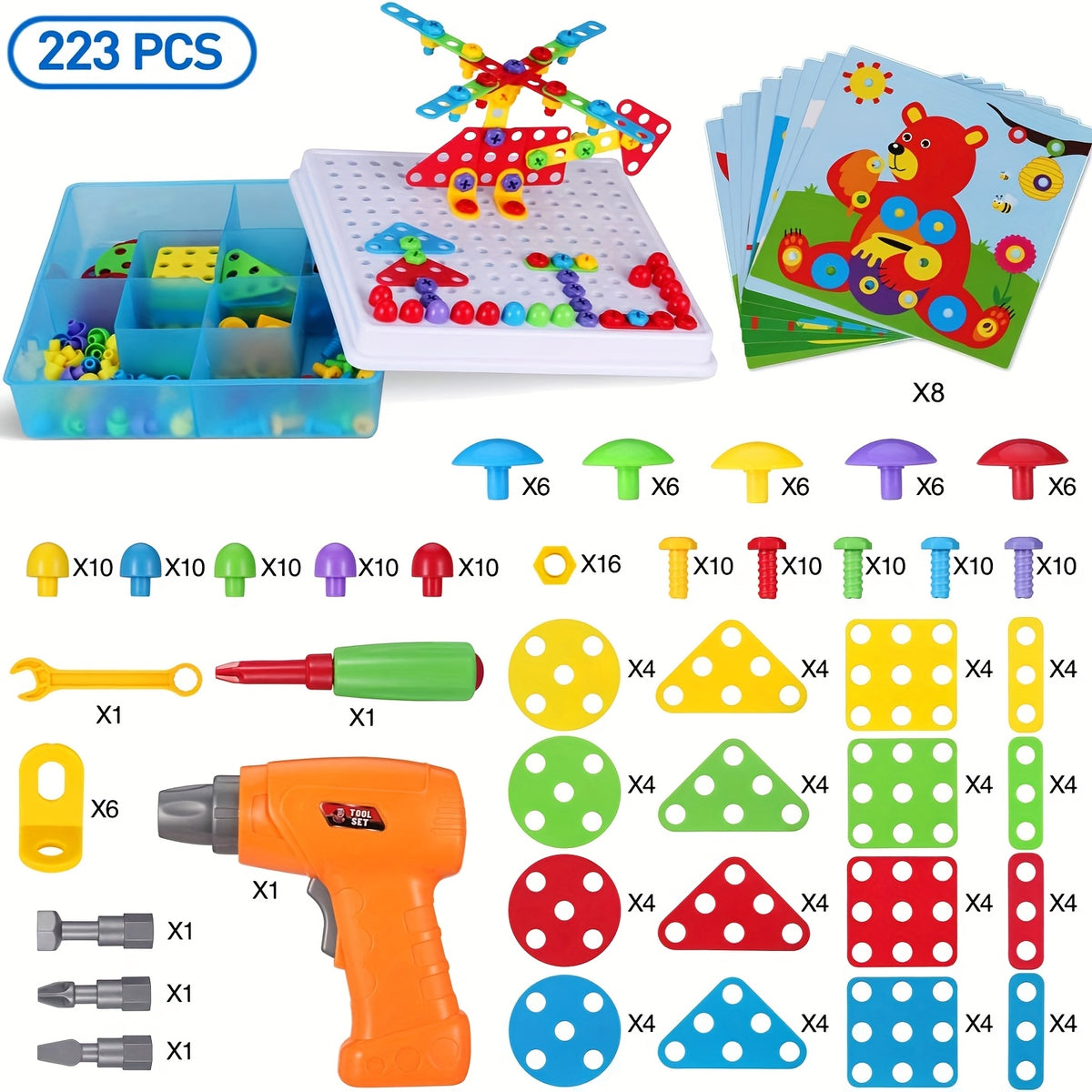 223pcs Screw Building Blocks Toy Set with Toolbox