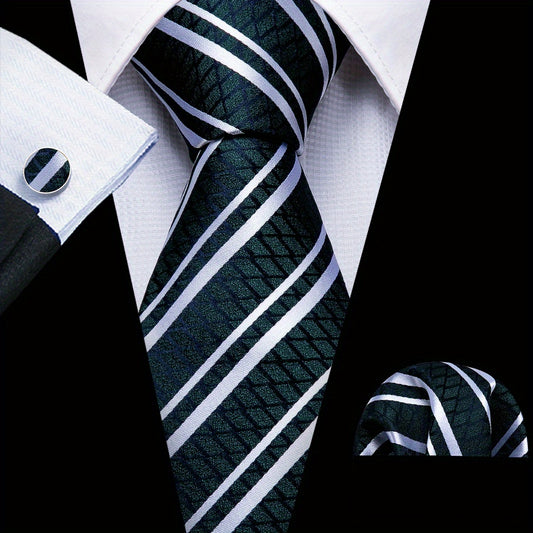 Barry Wang Green Silk Tie Set - Formal & Casual Business