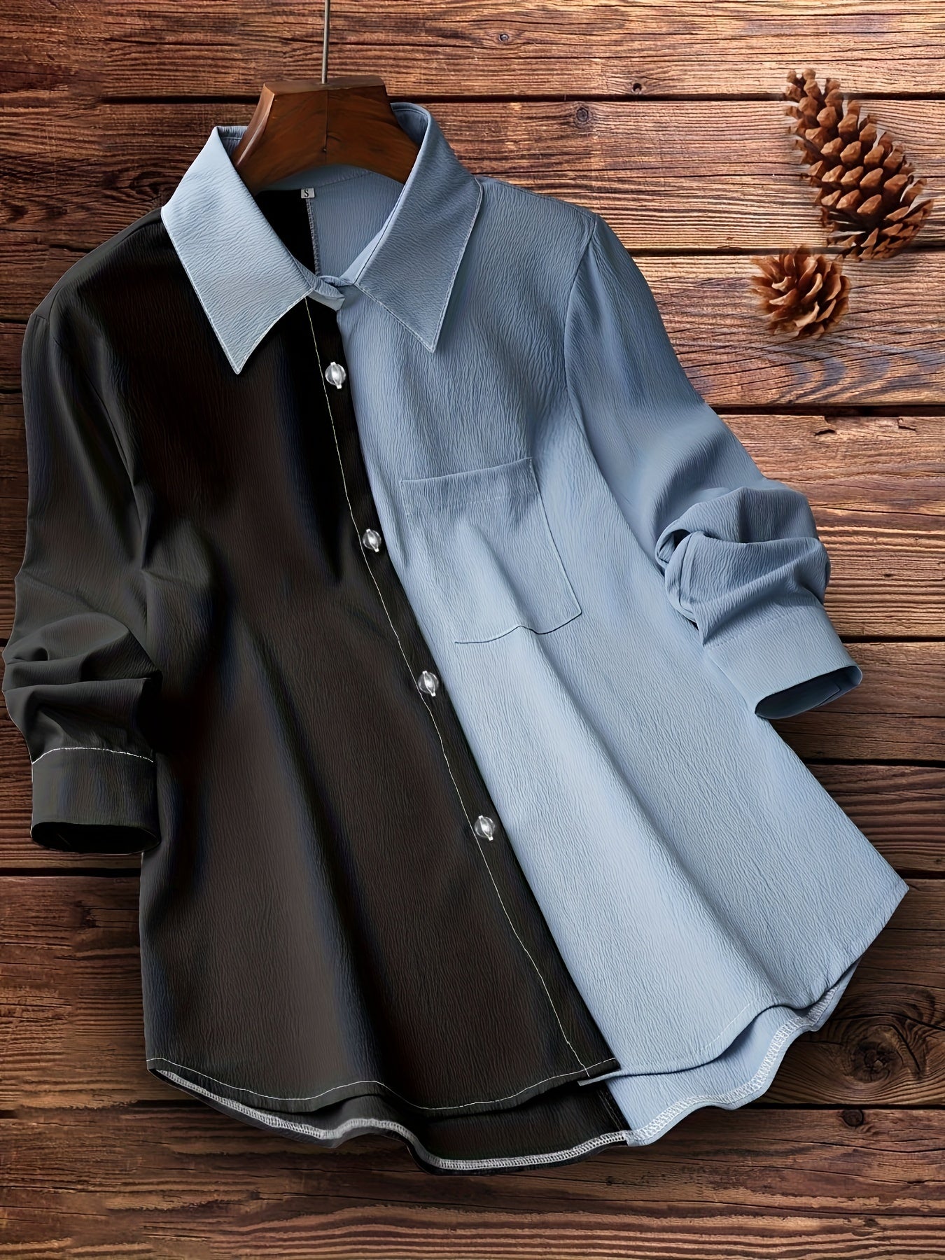  Colorblock Button Up Blouse