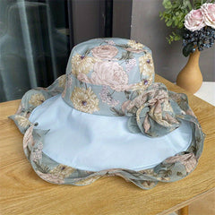 Flower Printed Ruffles Sun Hat Wide Brim UV Protection Bucket Hat