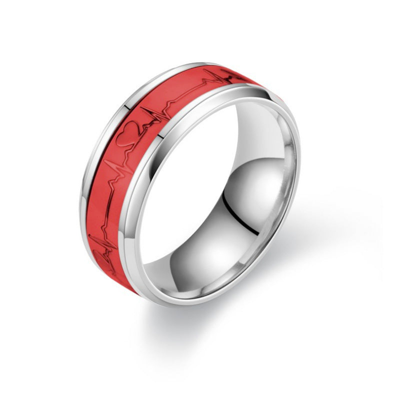 Heart-shaped Titanium Steel Ring Luminous Couple Ring