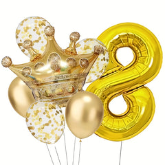 7pcs Metallic Birthday Number Balloon Set Gold Number 0-9 Sequin Balloons