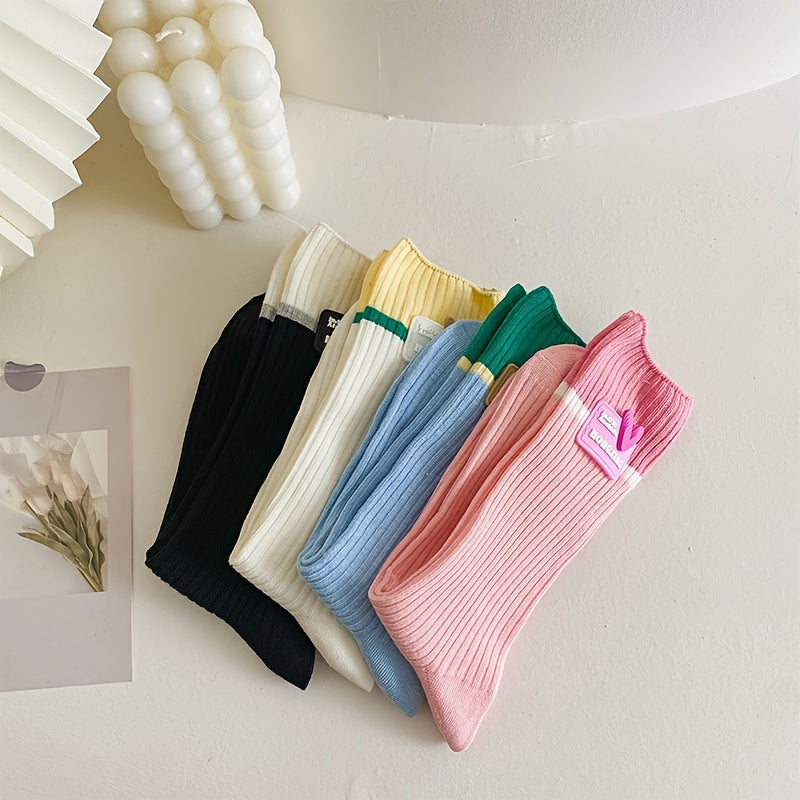 Heart Pattern Ribbed Socks Breathable Women's Mid Tube Stockings