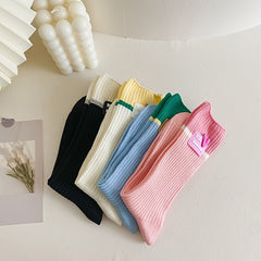 Heart Pattern Ribbed Socks Breathable Women's Mid Tube Stockings