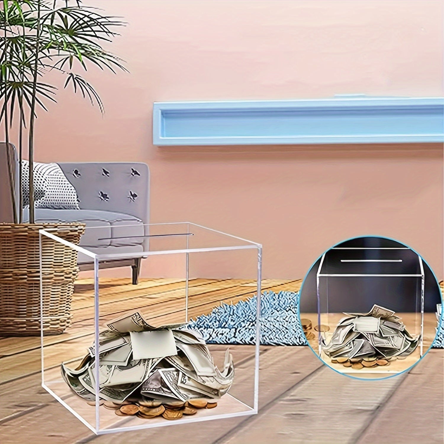 Clear Acrylic Unopenable Piggy Bank for Adults, 12-inch Money Savings Box