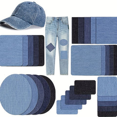 25pcs Iron On Denim Patches Jeans Repair Fabric DIY Sewing Self Adhesive