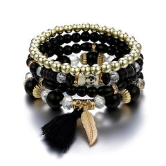 Bohemia Beaded Bracelets Tassels & Leaves Pendant Vintage Bracelet Set