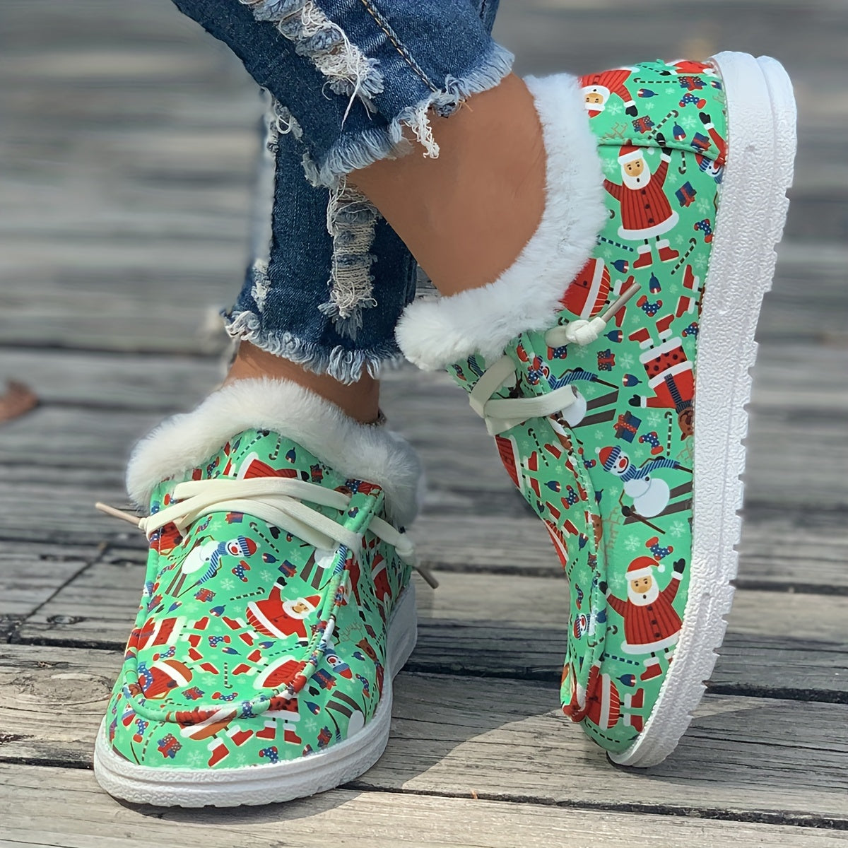 Women's Christmas Style Snow Boots Plush Inside Santa Claus Snowman