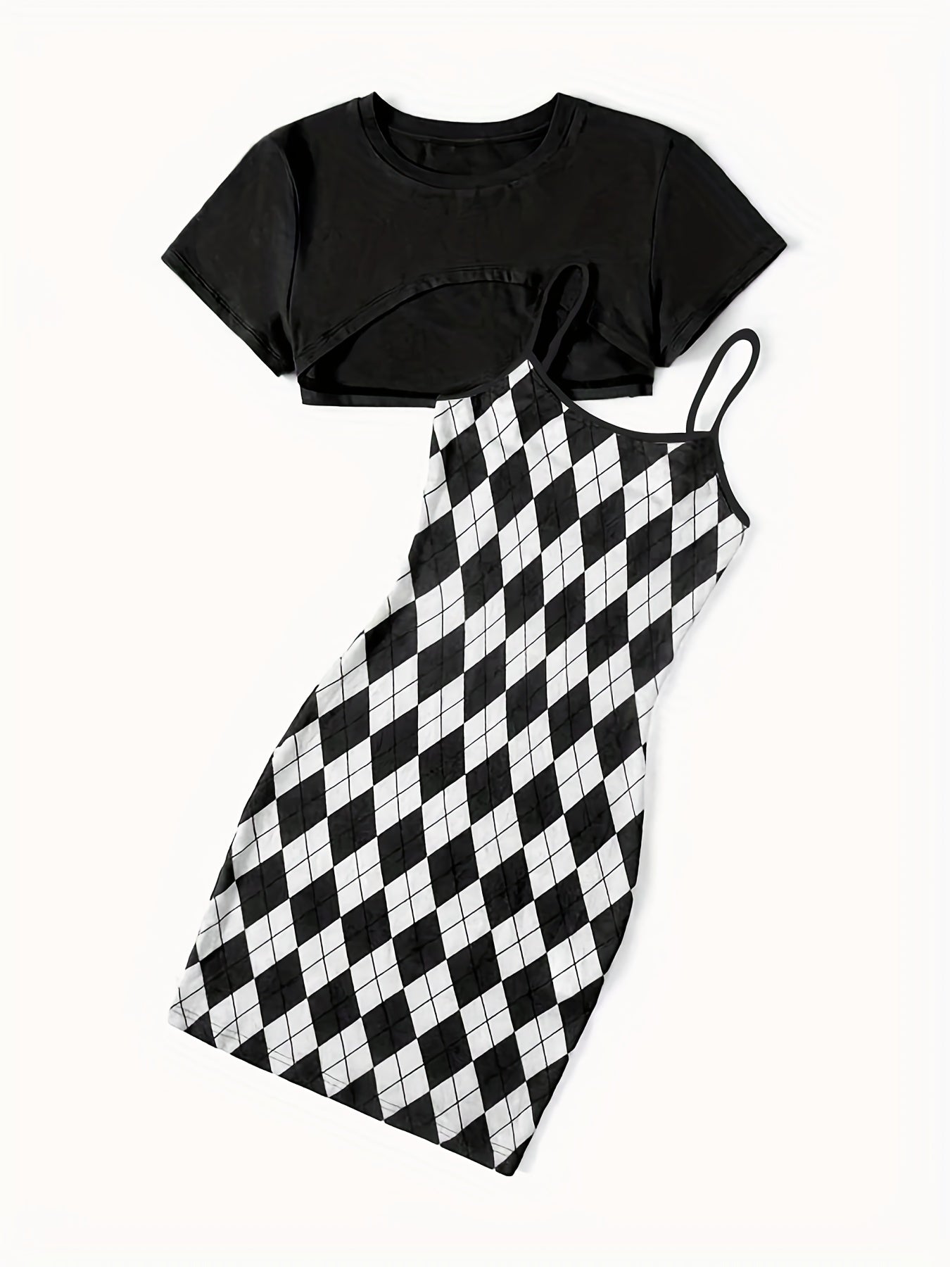 Argyle Cami Dress & Crop Tee Set
