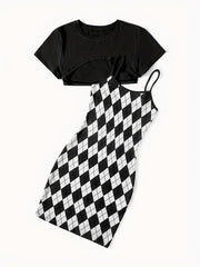 Argyle Cami Dress & Crop Tee Set