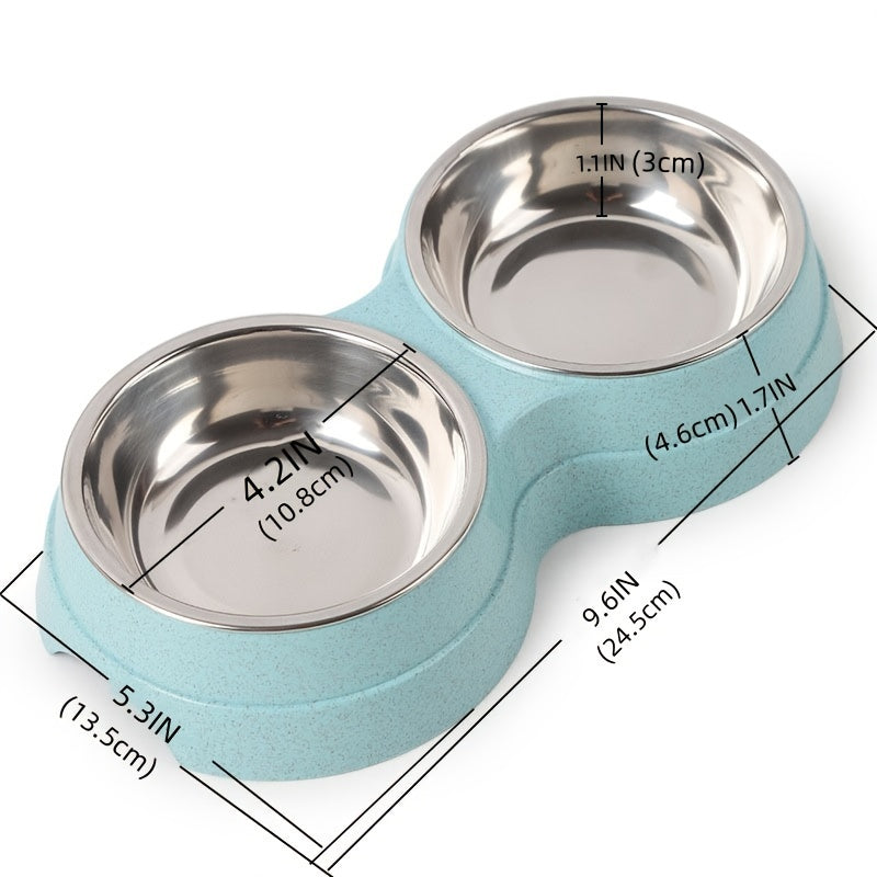 Stainless Steel Double Pet Bowls For Dogs And Cats Non Skid Base