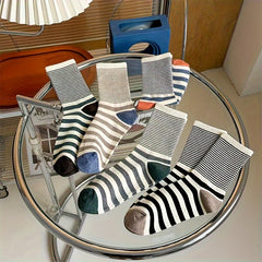 5 Pairs Colorblock Striped Socks Comfy & Breathable Women's Stockings