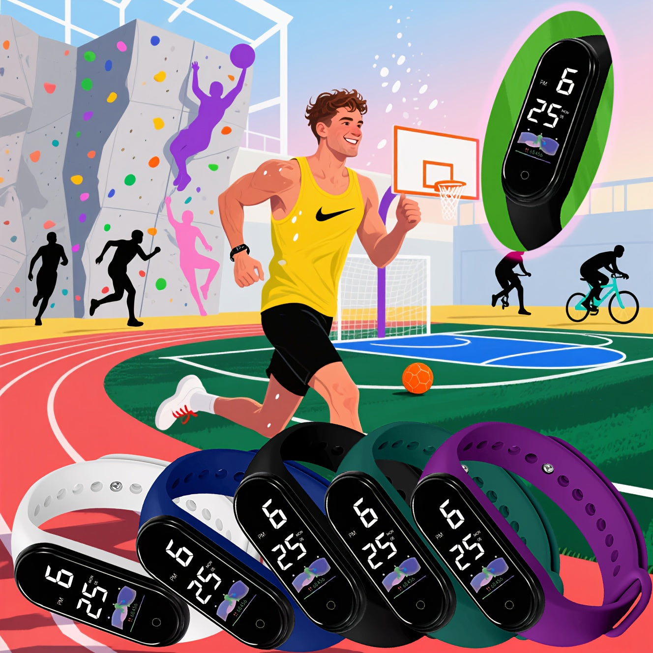5 Pack LED Sports Watches for Athletes Digital Display Durable PVC Strap